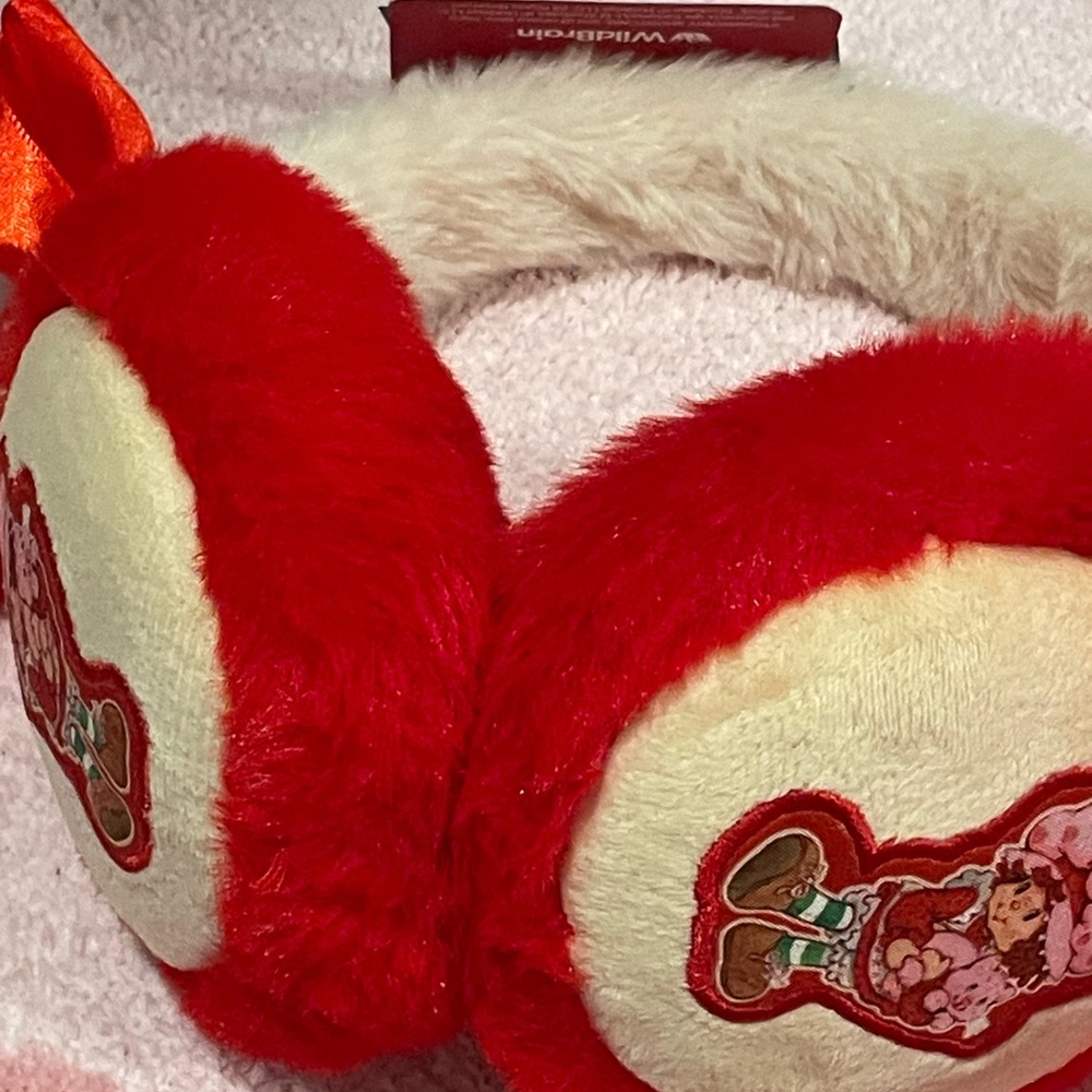 Red and Cream Earmuffs with Embroidery